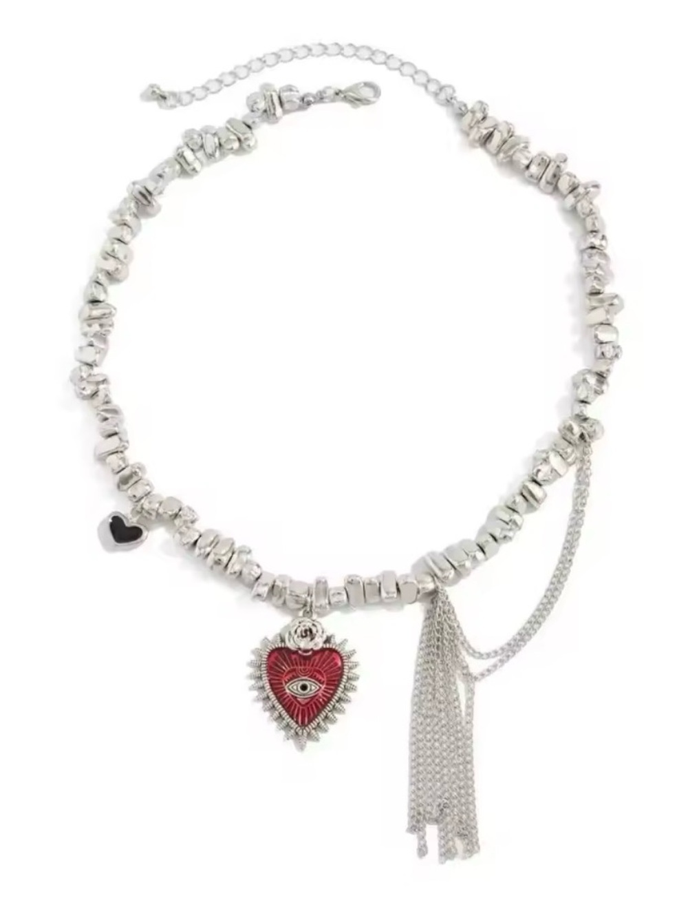 Trendy Silver Necklace with Red Heart Pendant - Picture 6 of 7